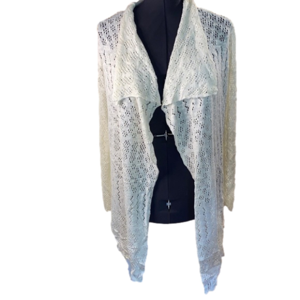 KNOX  Rose Women’s White Open Knit Long Cardigan Long Sleeved (Size Small)